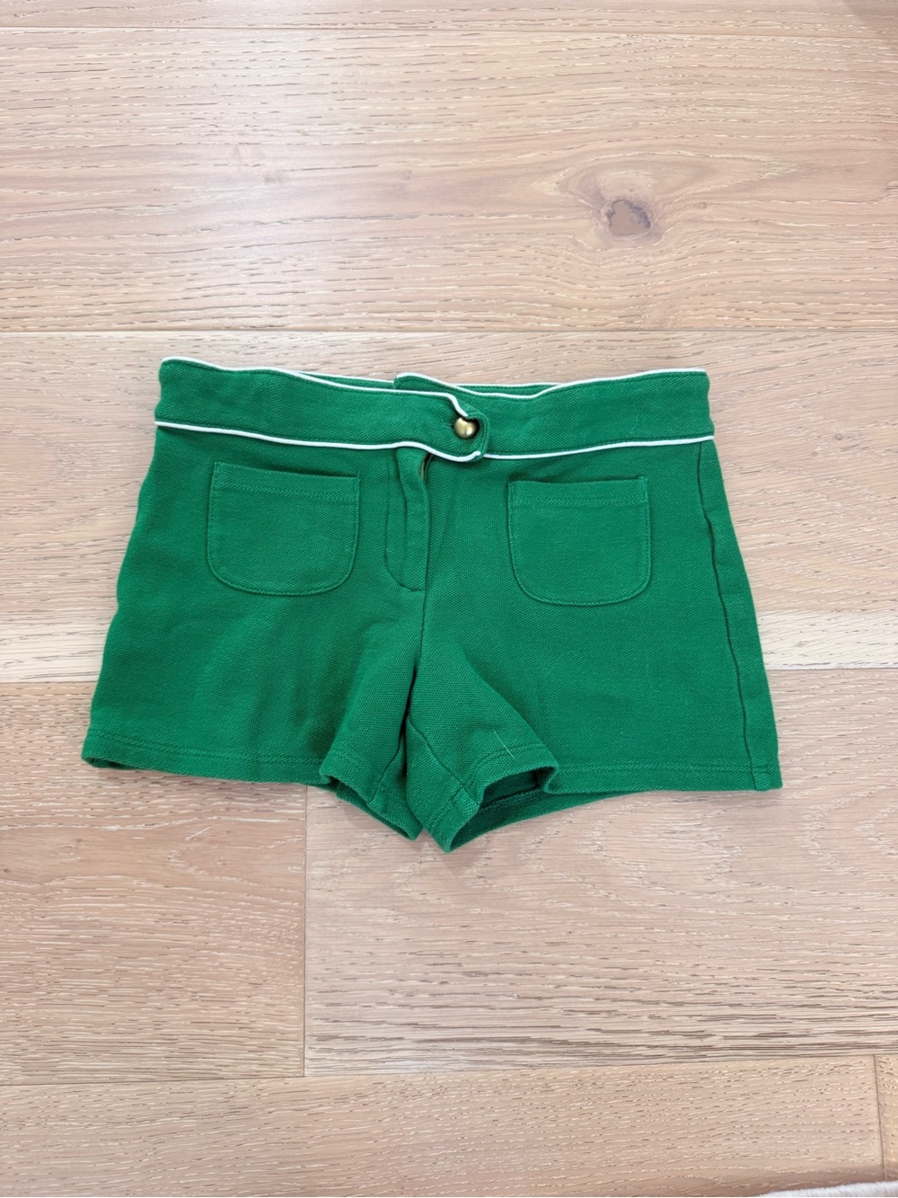Janie and Jack Green Knit Shorts with White Trim